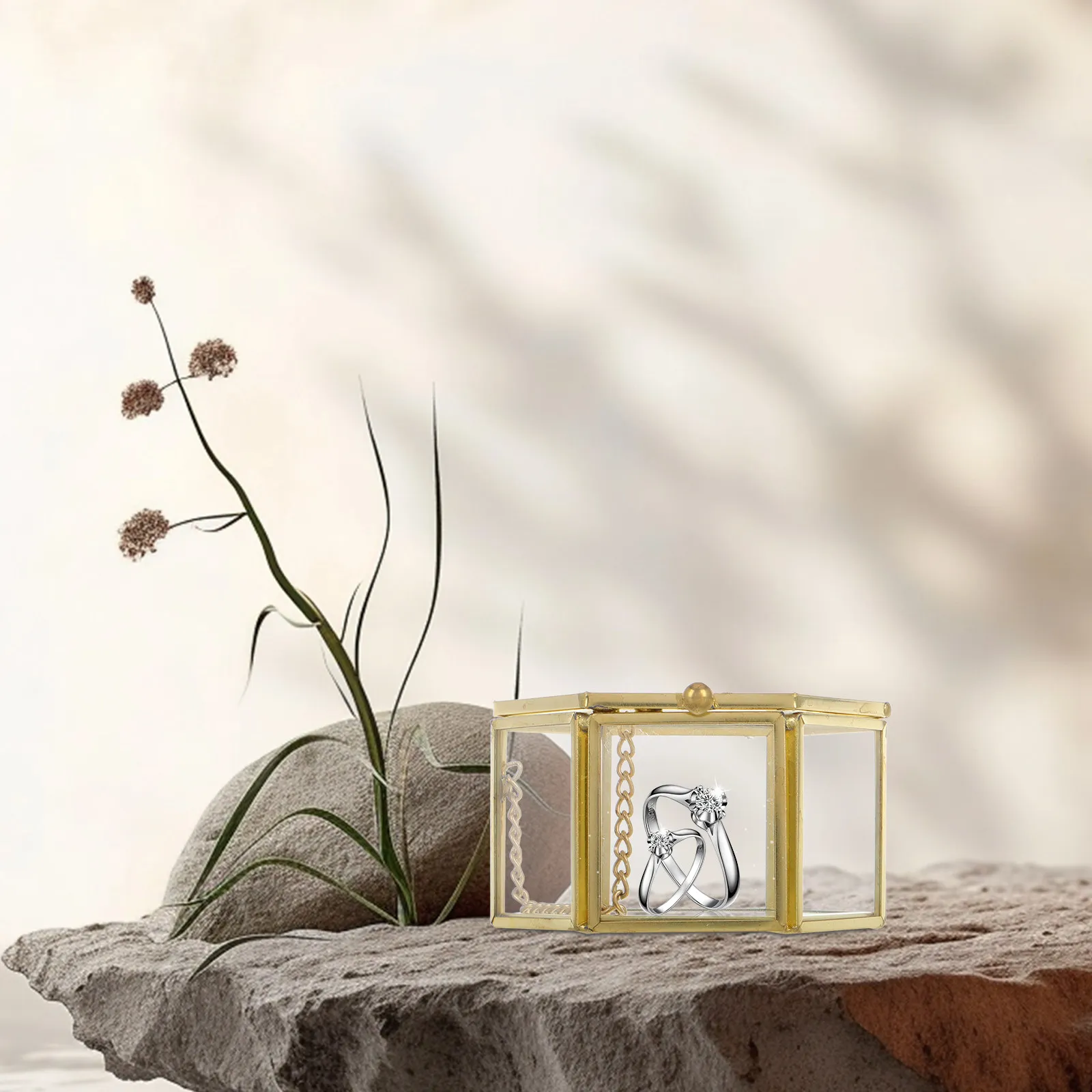 

Hexagon Ring Box Quality Elegant Jewelry Display for Wedding Engagement Proposal Anniversary Gift Holder
