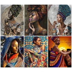 Yumeart Diamond Painting with Square Rhinestones Mosaic African Woman Diamond Embroidery Cross Stitch Portrait Modern Wall Art