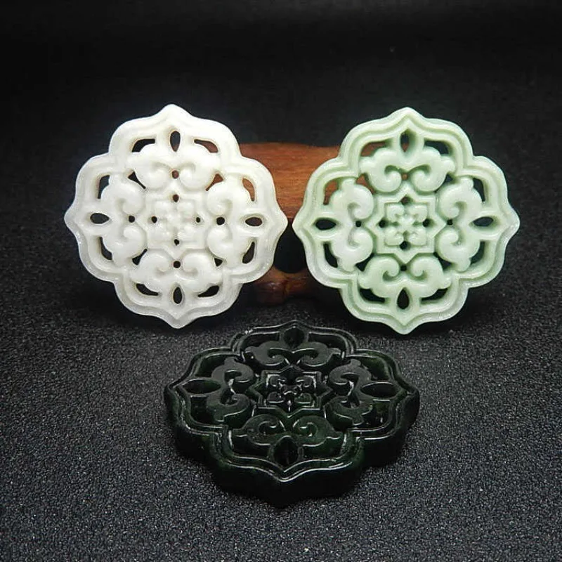 

Lantian Jade Double sided hollow snowflakes Pendant Necklace Accessories Jewelry Amulets Green Gifts Natural Carved Real Charms