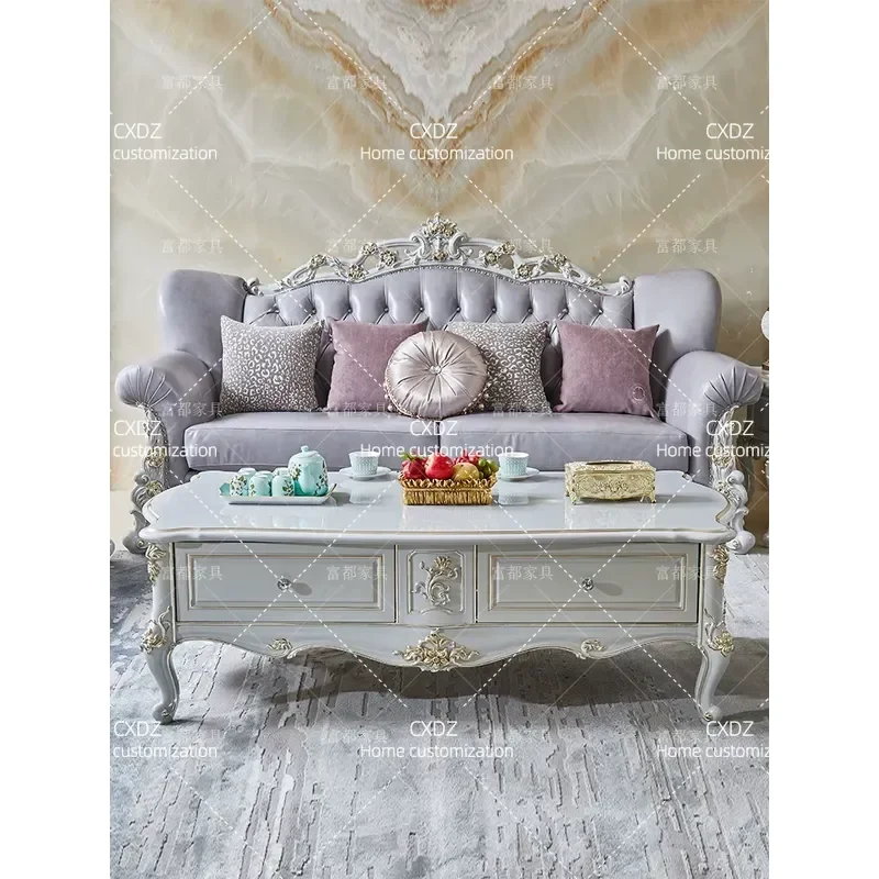 All Solid Wood Coffee Table with Marble Top Nordic Style Living Room TV Cabinet Combination Set Advanced Gray Modern