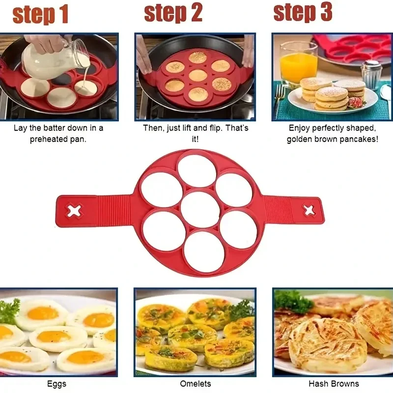 Silicone Non Stick Pot 7-Hole Baking Mold Food-Grade Handle Fried Eggs Pancake Mold Home Cooking Kitchen Baking Accessories - view 4