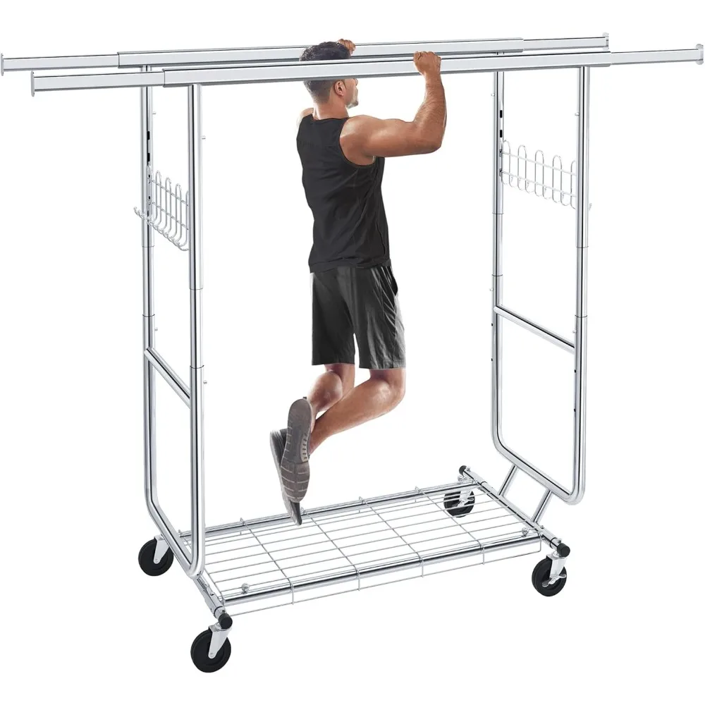 

Heavy Duty Clothes Rack Load 620 LBS Metal Garment Clothing Rack Hang 300 pieces of clothing on Wheels Collapsible Rolling
