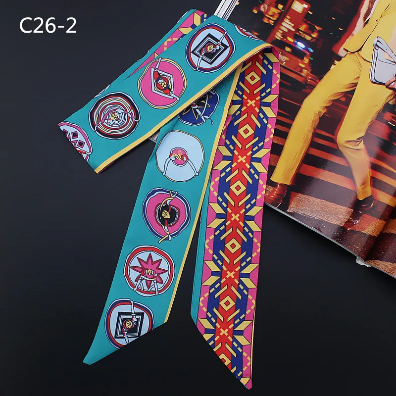 New Fashion Print Scarf Women Small Silk Scarf Luxury Brand Bag Ribbons Fashion Head Scarf Hot Sale Long Scarves C26