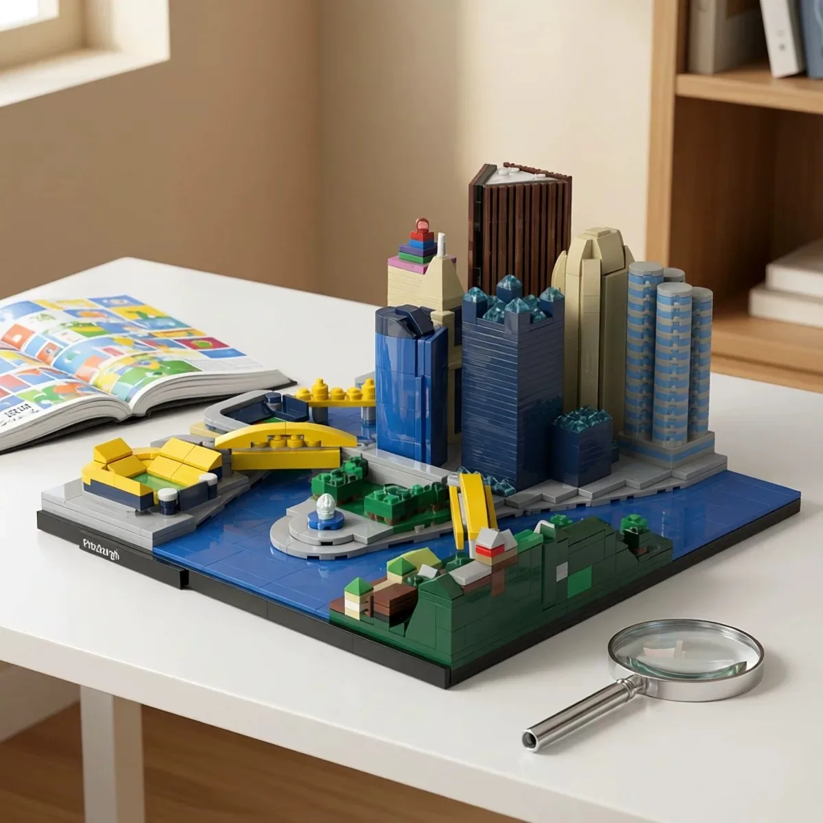 MOC Kreatives Stadt-Wahrzeichen-Architekturmodell der Skyline von Pittsburgh, Bausteinmodell, Erwachsenen-Puzzle, Montage-Spielzeug, Geburtstagsgeschenk, Dekoration – Detail 2