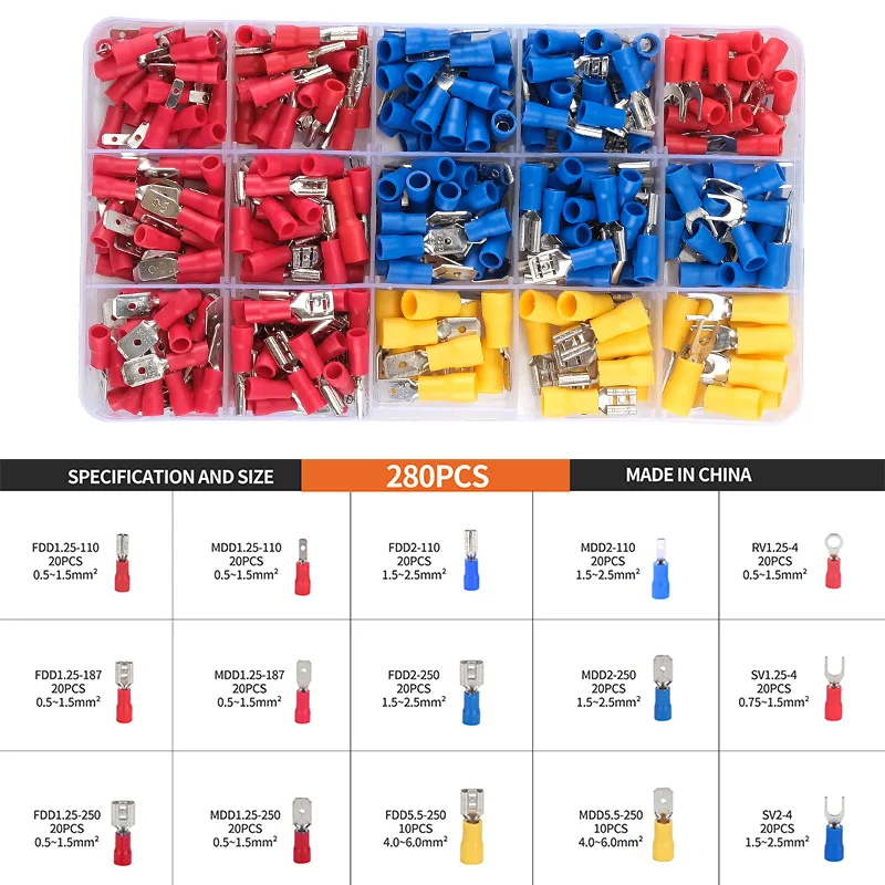 High-Quality Cross-Border Cold-Pressed Terminal Block 280PCS Connector Combination Set with Insulation Sheath