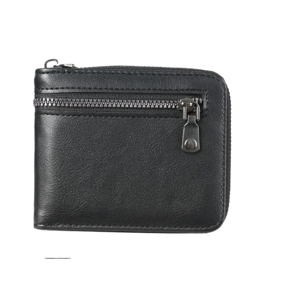 

Fashion Thin Men's Short Wallet Coin Purses ID Card Holder Fold Wallet Zipper PU Leather Business Purse Male