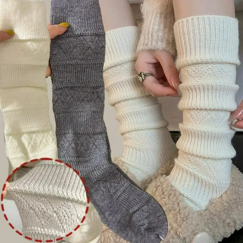

Осенние утепленные шерстяные чулки, женские модные сетчатые гольфы с ромбовидной решеткой, японские однотонные вязаные гетры