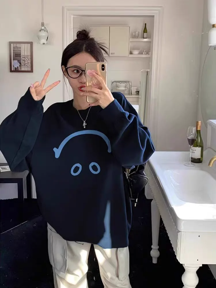 سويت شيرت تيري بدون قبعة للسيدات بأكمام طويلة للربيع والصيف واقٍ من الشمس مقاس كبير ملابس مريحة فرنسية أنيقة للجنسين ومطاطة