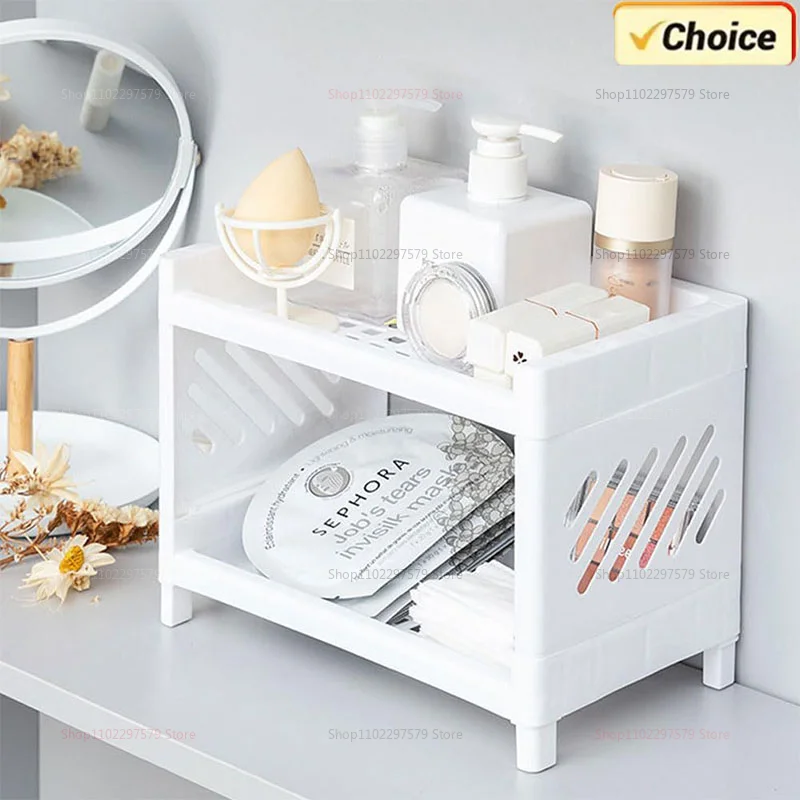 الحد الأدنى سطح المكتب طبقة مزدوجة تخزين الرف المنزلية البلاستيك الحمام القرطاسية الصغيرة تنظيم الأبيض النقي متعدد الوظائف