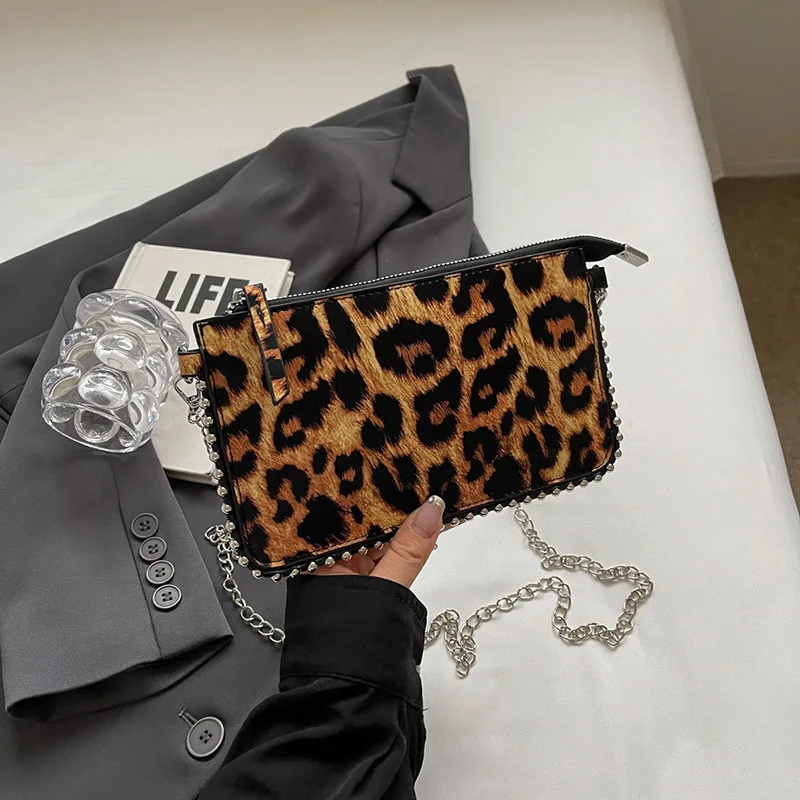 Mini bolsos de hombro de cuero de leopardo para mujer, Y2k, monedero para teléfono móvil, bolsos de viaje de moda, bolso cruzado femenino