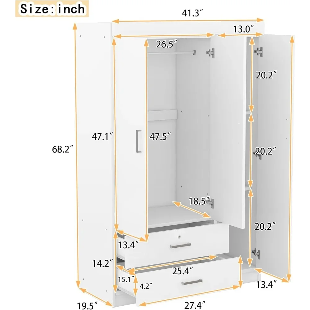 Spacious White Three-Door Wardrobe with Full-Length Mirror, Two Drawers, Shelves, and Lockable Storage