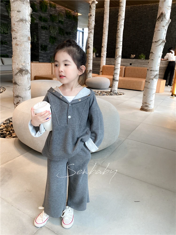 Girl Child Hoody 2021 New Spring Clothes Wide Leg Pants Children Fashion Style Leisure Sports Suit