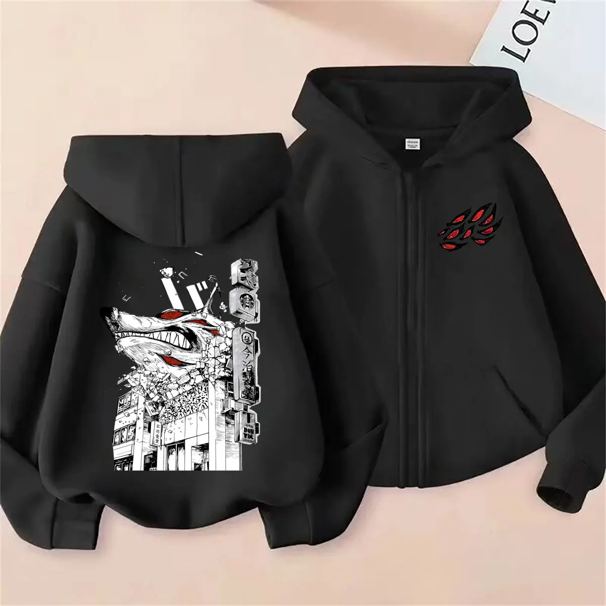 

Anime Chainsaw Man Zipper Hoodie Hayakawa Aki Summon Kon Fox Devil Zip Up Jacket Coat Men Women Casual Cartoon Manga Streetwear