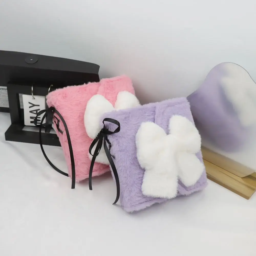 

Plush Cartoon Plush Photocard Holder 2 Grids PVC Idol Photo Album Shell Bow Cabin Photocards Collect Volume Notebook