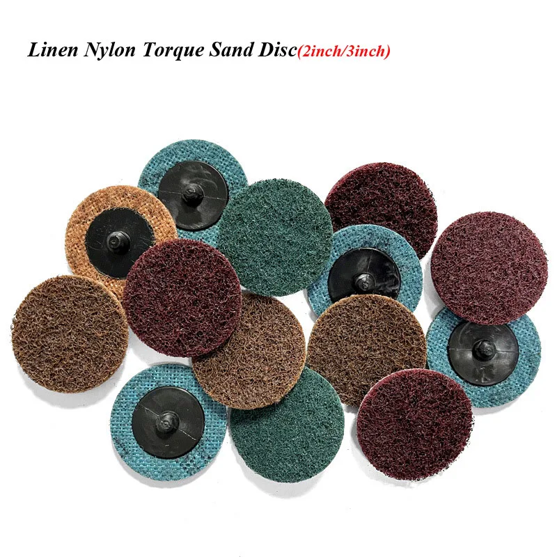 2/3inches Non woven nylon rotating torque sand disc Torque lock buckle Fiber pneumatic machine polishing pad Flax base #150~#400
