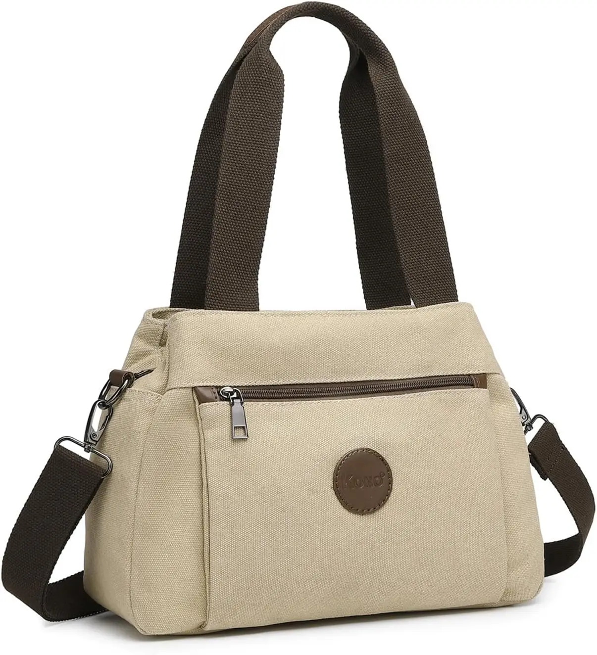 KONO Damen-Canvas-Tasche, multifunktional als Hand-/Schultertasche, geräumig mit vielen Fächern – perfekt für Beruf & Geschenk