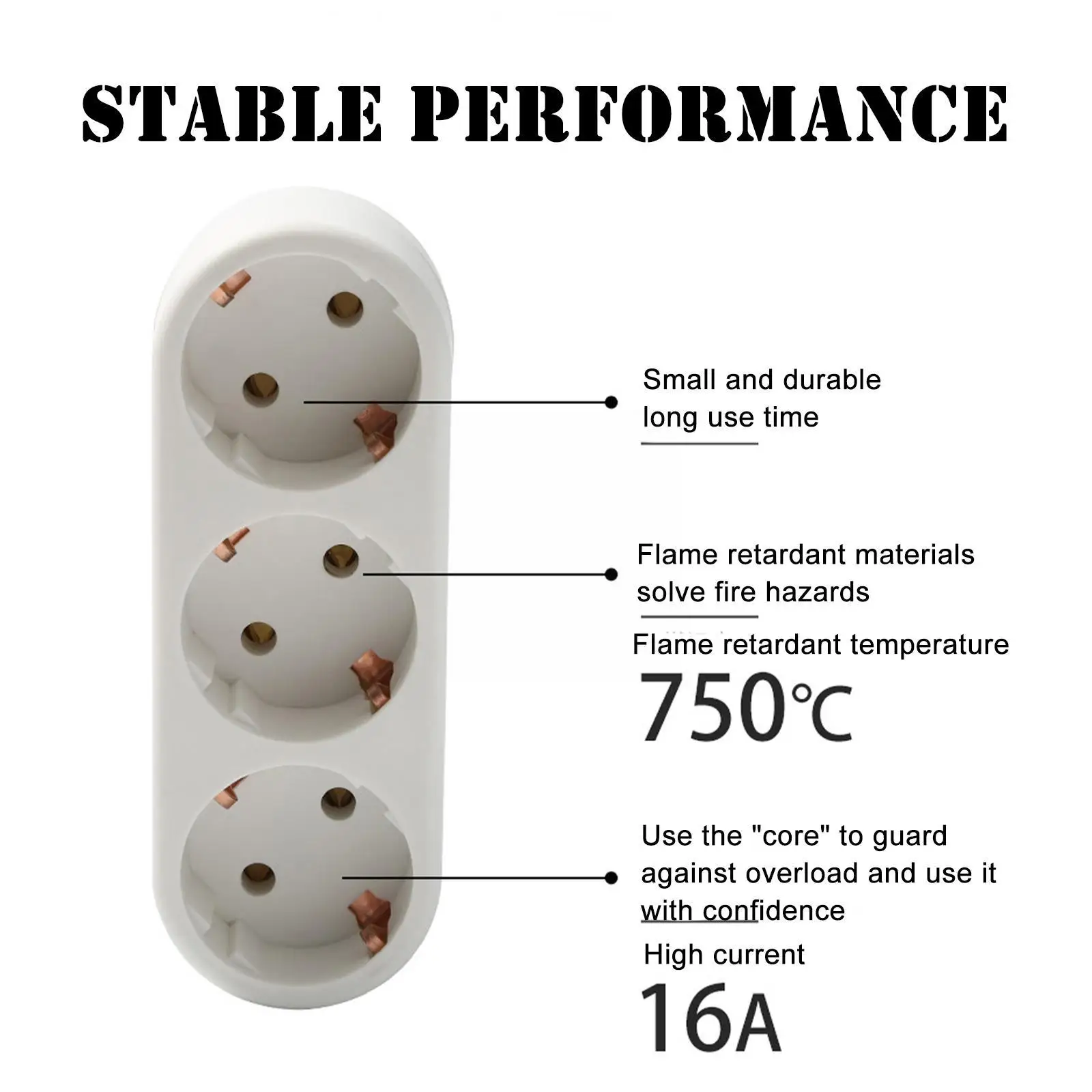 3 Compartimento 16A 250V EU Soquete Plugue Múltiplo Soquete Padrão Tira Alemã Plugue Europeu Adaptador Plug Power