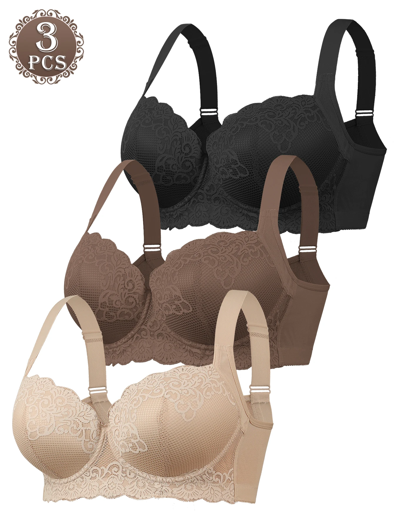 

Набор женского нижнего белья: однотонные бюстгальтеры с цветочным узором, глубоким вырезом, без косточек, больших размеров, на косточках для поддержки груди