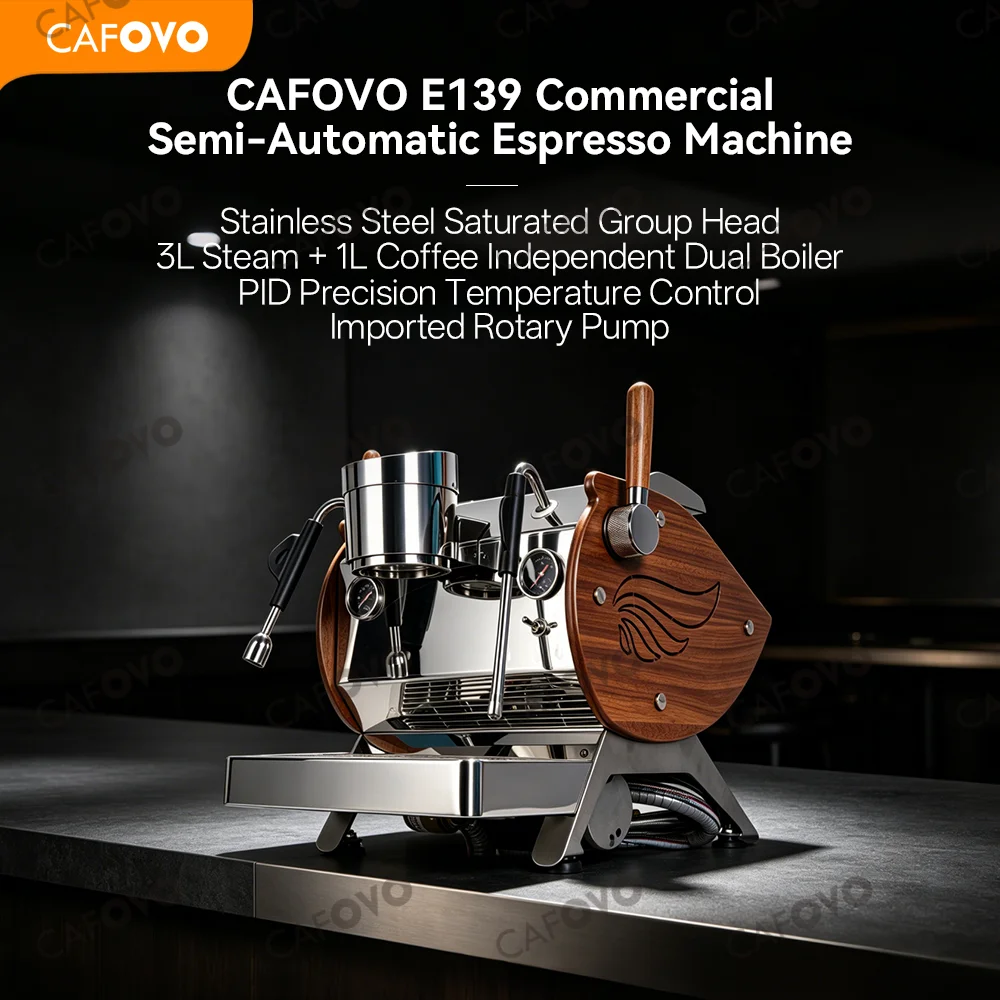 CAFOVO E139 Kommerzielle Halbautomatische Espressomaschine mit Doppelboiler, PID, Rotationspumpe, 9 Bar, Saturationsgruppenkopf für Cafés, 220V 110V