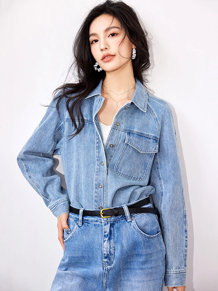 Korean Style Casual Loose Retro Denim Shirt Women 2024 New Fashion Simple Long-Sleeved Commuter Denim Coat Top