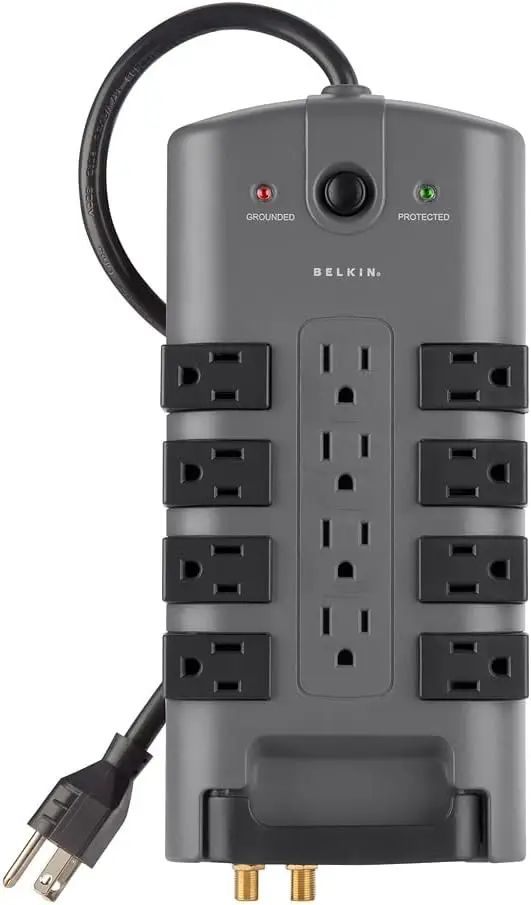 Belkin Surge Protector W/ 8 Rotating & 4 Standard Outlets (Pack of 5) - 8ft Sturdy Extension Cord W/ Flat Pivot Plug for Home