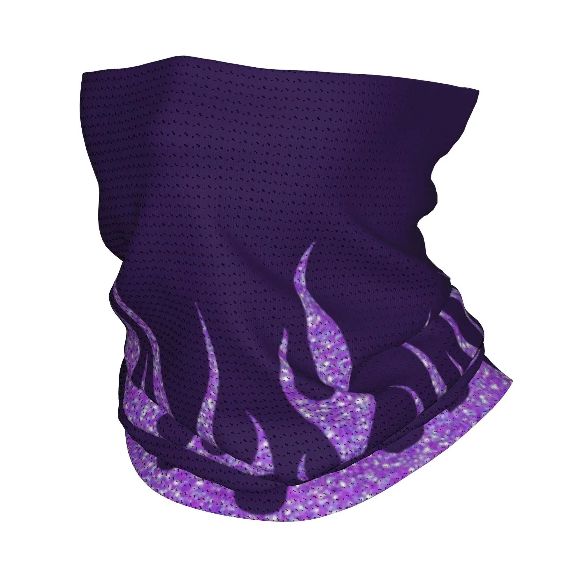 Custom Purple Glitter Flames Bandana Neck Gaiter UV Protection Face Scarf Cover Men Women Fire Aesthetic Headwear Tube Balaclava