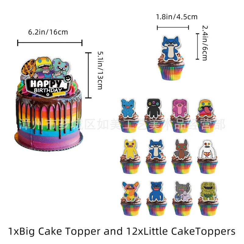 Cartoon Fuggler Themen-Geburtstagsparty-Zubehör Ballons Zähne Hässliches Monster Hintergründe Cupcake-Topper Banner Kinder-Babyparty-Requisiten – Detail 5