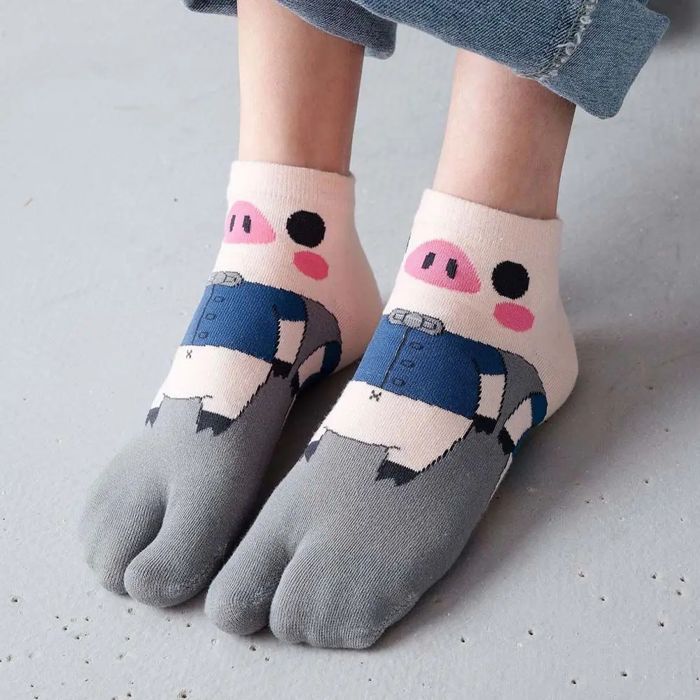 Spring Summer Two Toe Socks Thin Cotton Kawaii Maiden Cute Cartoon Pig Harajuku Geta Socks Ankle Low Tube Socks