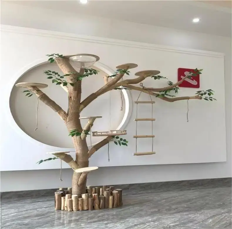 Solid Wood Cat Tree Multi Level Cat Activity Tower With Scratching Posts Hammock Perch for Home Pet Store Pet Furniture Decor