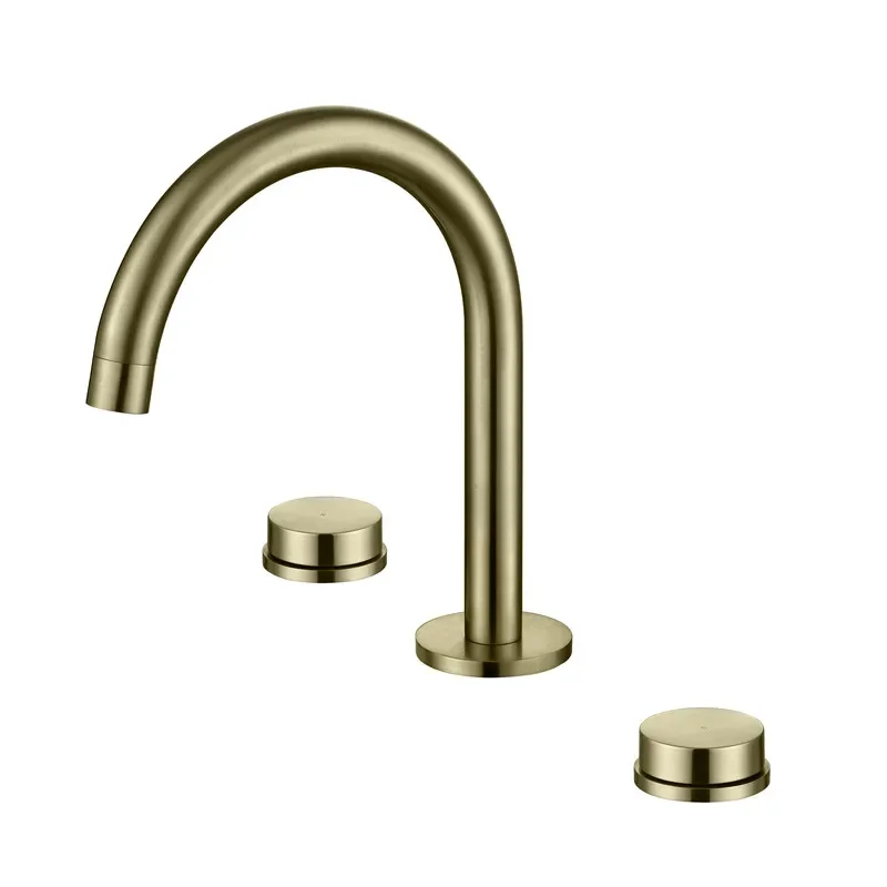 

Brushed Gold Basin Brass Bathroom Mixer Tap Widespread Rotation Wash basin Faucet 3 Holes Lavotory