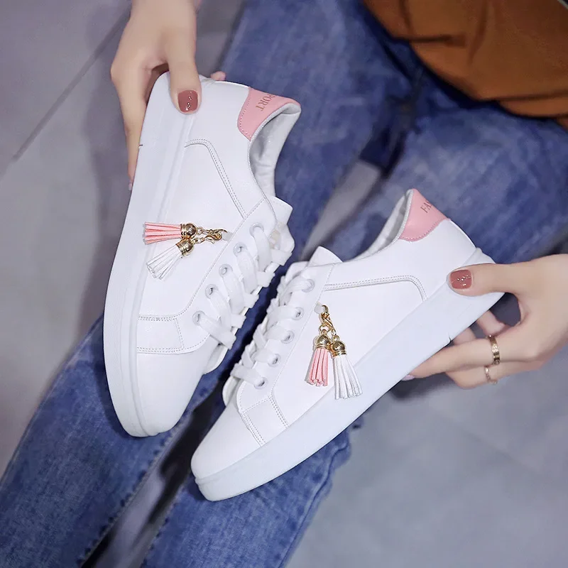 Women Sneakers 2024 Spring White Fringe Fashion Comfortable Platform Girl Casual Shoes Lightweight Lace-up Breathable Mesh Shoes