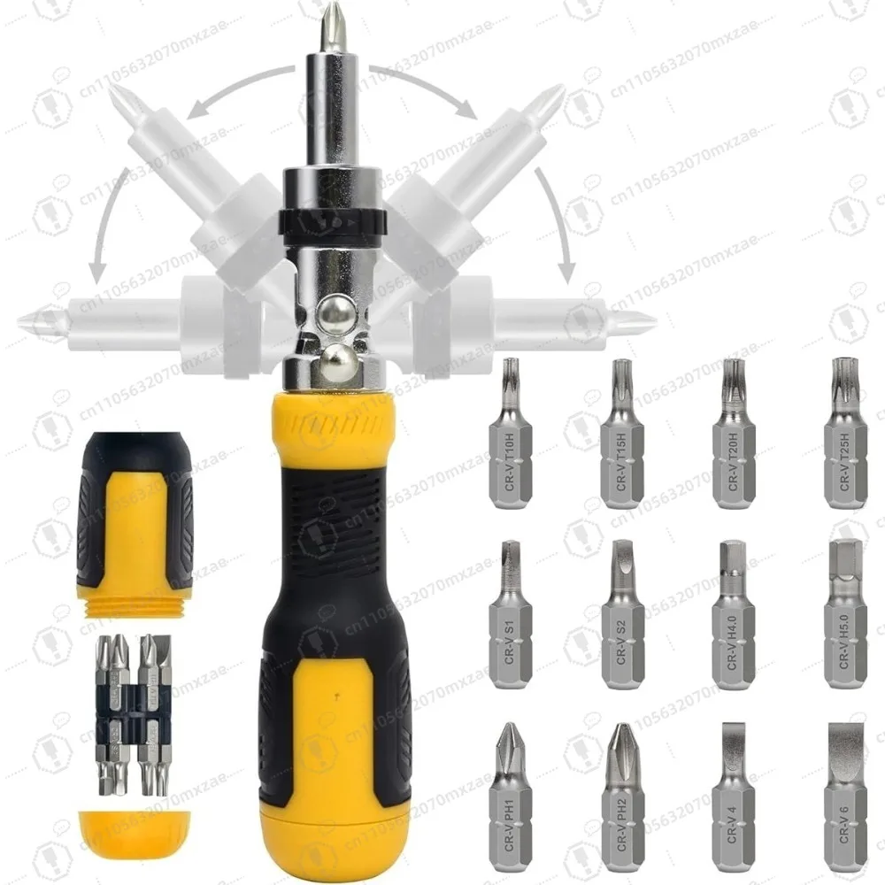 

13-Piece Ratcheting Screwdriver Kit, Magnetic Bit Set with 180° Pivot Head, Heavy-Duty for Electronics & Car Repair