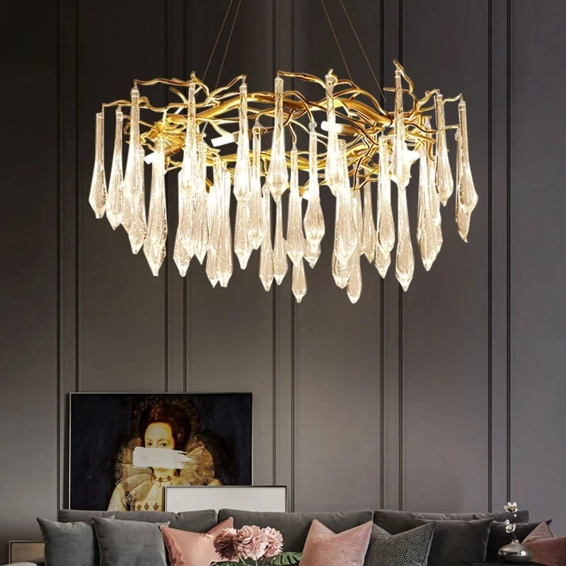 Modern Luxury Crystal Chandelier Living Room Dining Room Bedroom Master Light Tree Shaped Designer Water Droplet Pendant Lamp