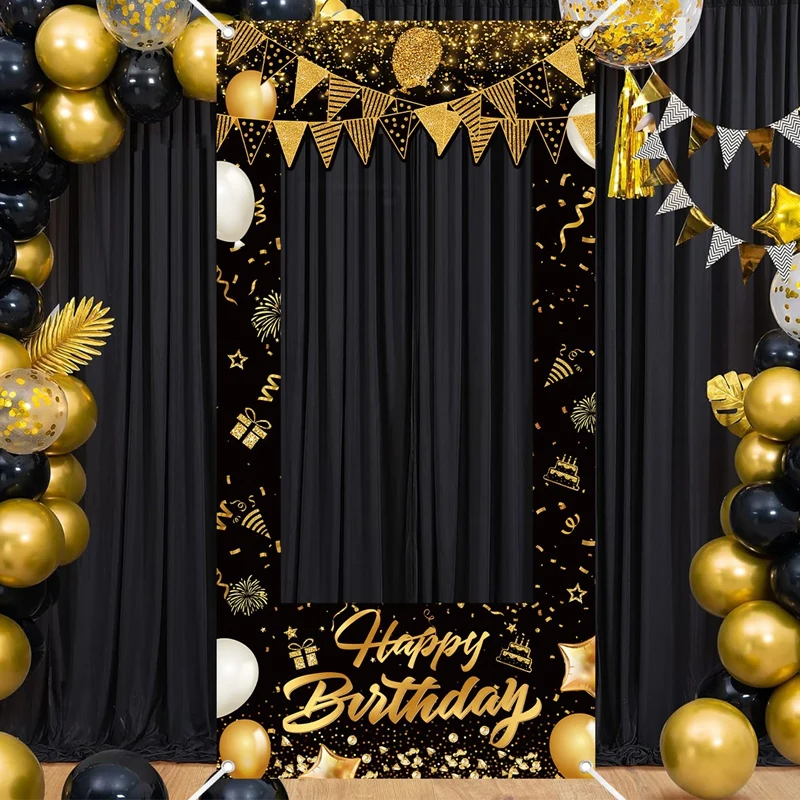 1 قطعة أسود ذهبي عيد ميلاد سعيد كابينة تصوير الدعامة ل 30/40/50/60th معلم الاحتفالات حفلة عيد ميلاد الديكور خلفية