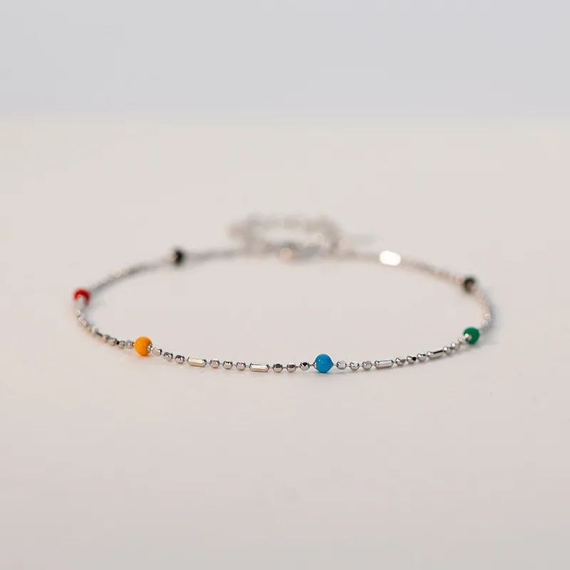 Women's Colorful Bead Bracelet Fine Link Chain Bracelet Minimalist Design Casual Accessory Small Batch Unique Style Trend