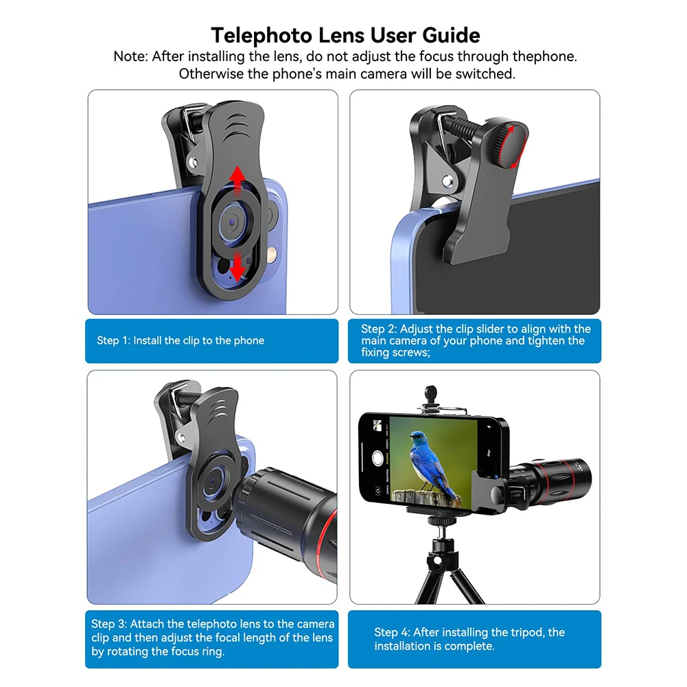 18X 36X 64X Phone Camera Lens Universal Smartphone Zoom Monocular Telescope Phone Camera Telephoto Lens for IPhone for Samsung ﻿