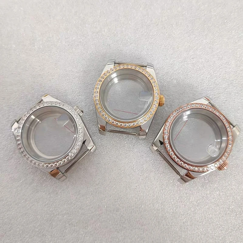 316L الفولاذ المقاوم للصدأ 36 مللي متر/39 مللي متر الفضة/الذهب/روزالذهب الماس الياقوت ساعة زجاجية مكبرة تناسب حركة NH35/NH36