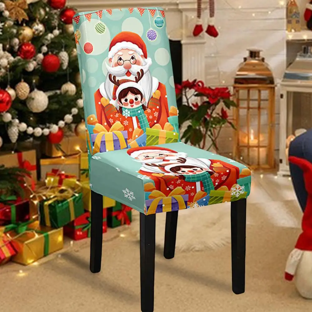 Dustproof Chair Covers Holiday Chair Accessories Festive Christmas Chair Cover with Cartoon Santa Snowman Print for Chairs