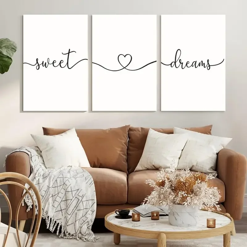 With No Frame Set of 3 Sweet Dreams Wall Art Above Bed Decor Master Bedroom Decor Large Bedroom Art Clean Girl Room Decor Sweet