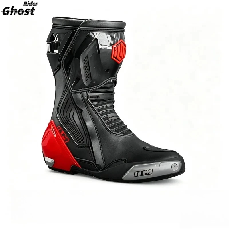 Men's Leather Motorcycle Boots, Waterproof, with Anti-Fall Protection, for Road and Off-road
