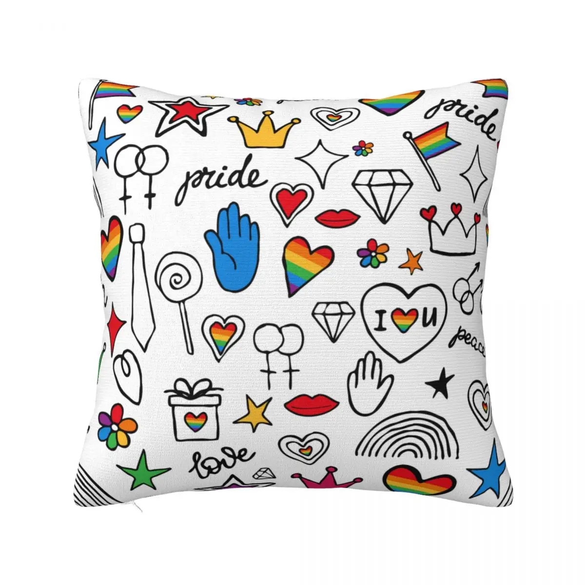 

Gay Pride Doodle Pillowcase Printed Polyester Cushion Cover Decorative Pillow Case Cover Home Zippered 40X40cm