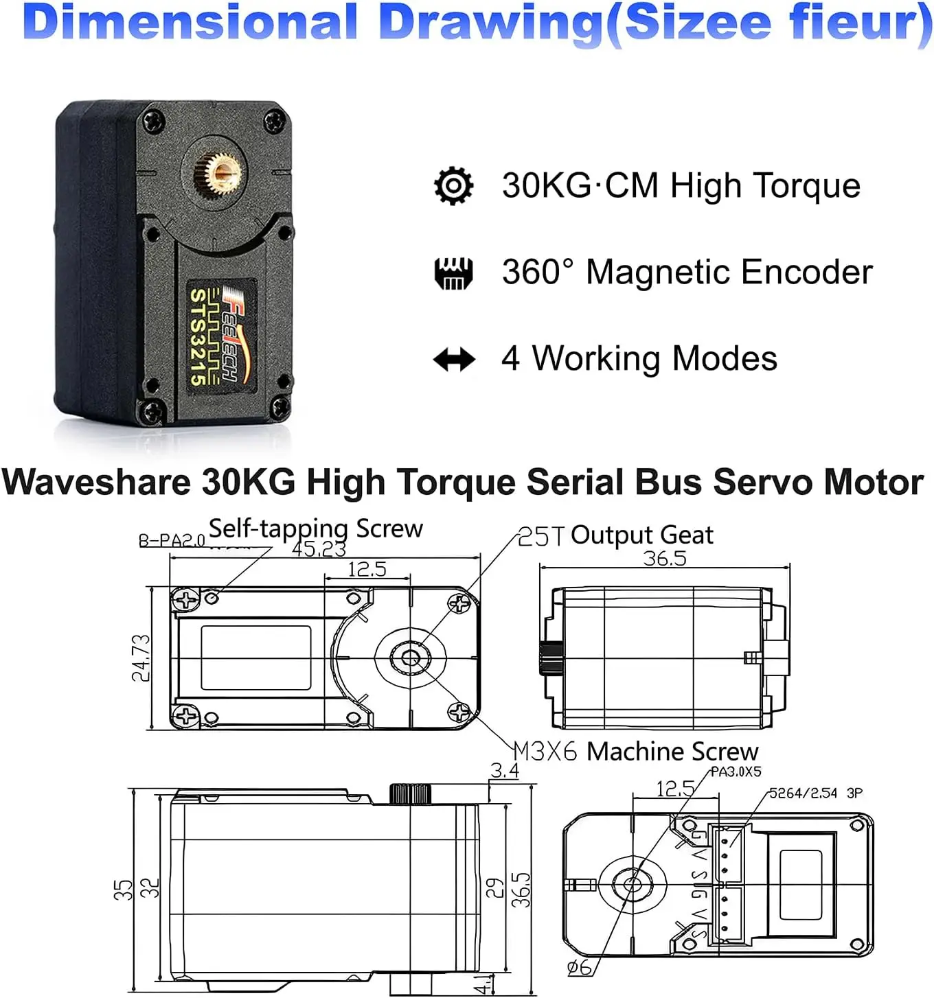 FEETECH 30KG Serial Bus Servo 12V 360° Programmable Magnetic Encoder Continuous Rotation 2 Way Feedback Industrial Digital Servo