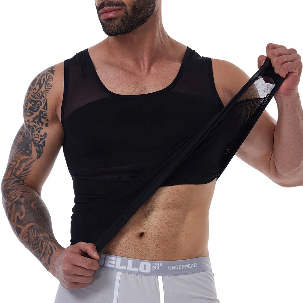 Slimming Body Shaper for Mens Cross Design Compression Shirt Gym Workout Tummy Control Sleeveless Shapewear Breathable Tank Top