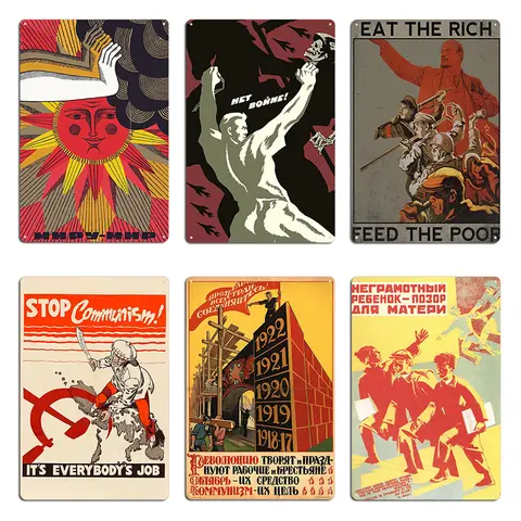 Ussr Cccp Guerra fredda Unione Sovietica Propaganda Poster Targa in metallo Soggiorno Decorazione personalizzata per feste Progettazione di targhe in metallo Poster
