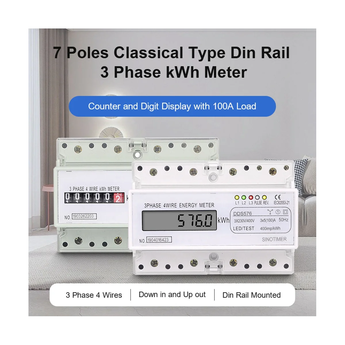 

Three Phase 4 Wires Digital Power Electric Electricity Meter KWh Power Consumption Monitor DIN Rail Mount AC 380V 400V B