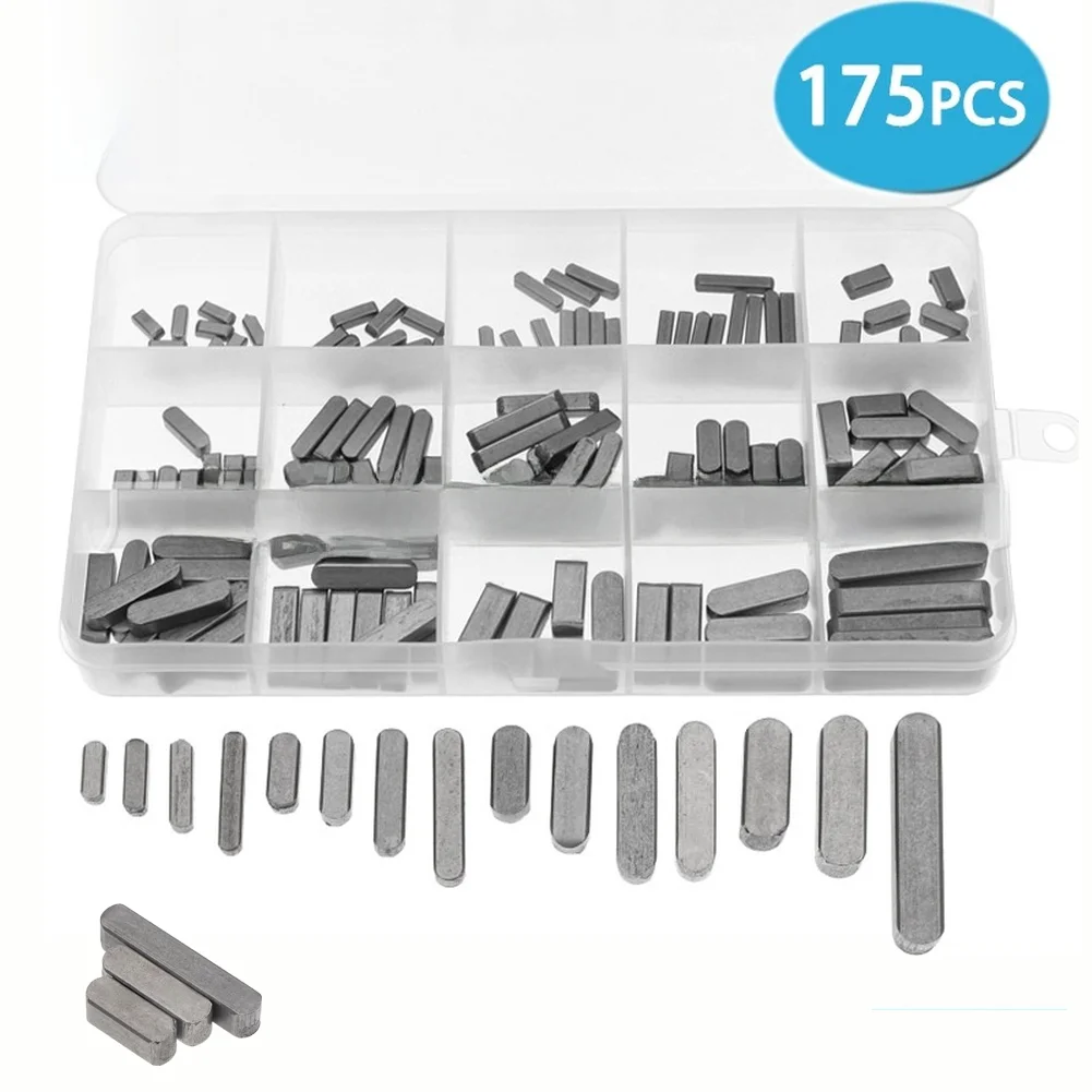 

175Pcs Parallel Drive Shaft Keys Set Carbon Steel Key Stock with Multiple Sizes for Mechanical Assembly and Repair