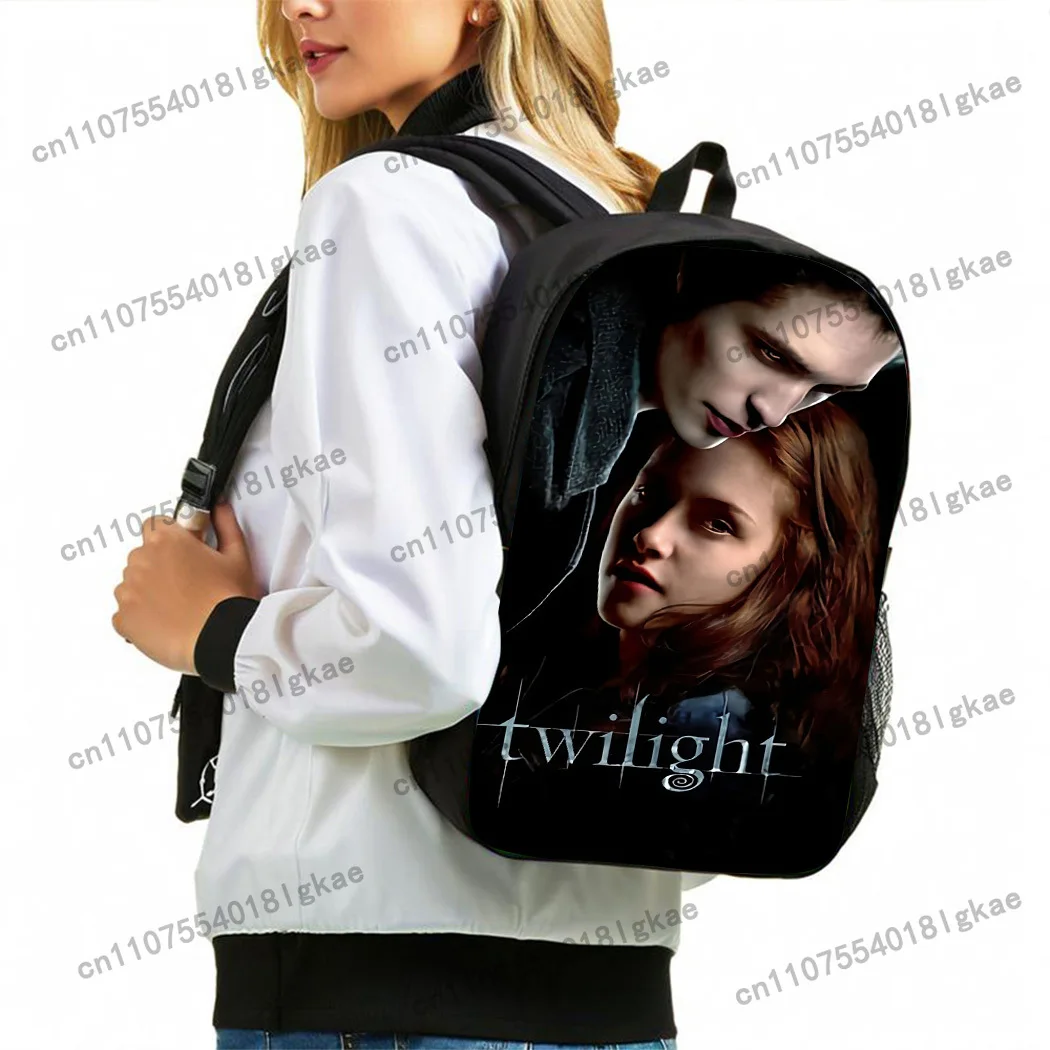 3pcs Twilight Themed unisex backpack, including school bag, pencil case and crossbody bag. Cool handle print, large capacity lap