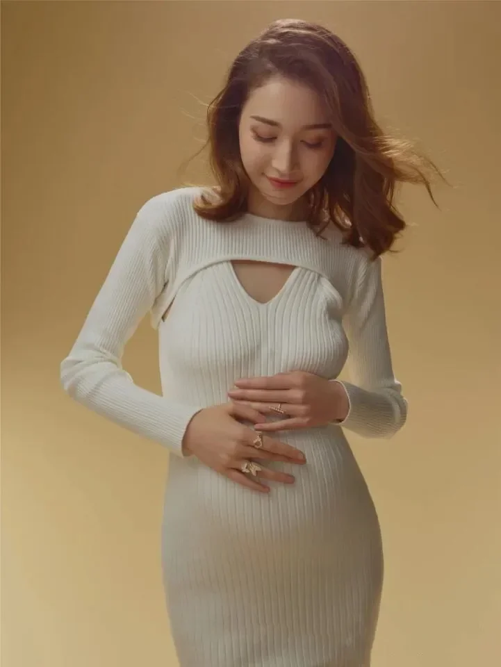 Vestido de maternidad de manga larga para mujer embarazada, ropa para fotografía, moda