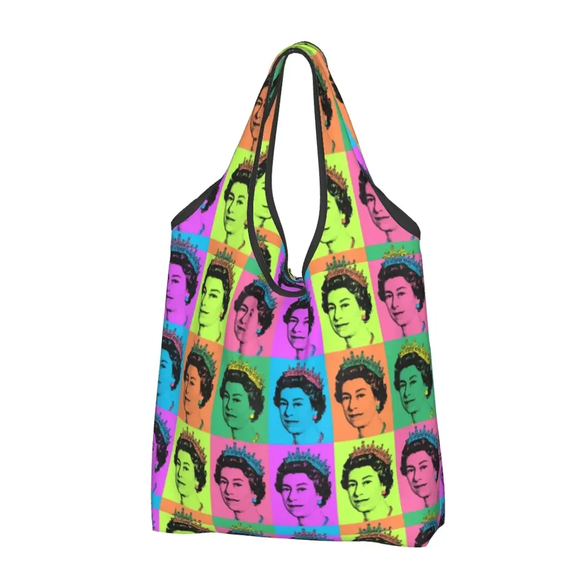 Reciclagem Queen Elizabeth II Inglaterra Pop Art Saco de Compras para Mulheres, Sacola Portátil, Mercearia Real Reino Unido, Shopper Bags