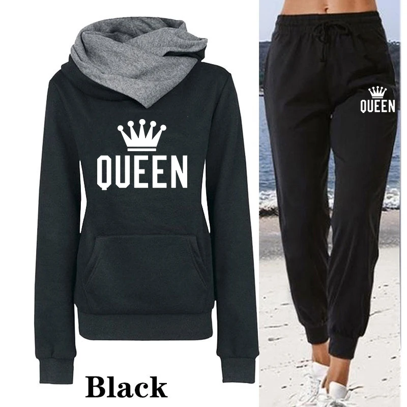 Dames Dames Print Hoodies Sets Revers Met Lange Mouwen Sweatshirts Met Capuchon En Pak Casual Trainingspak